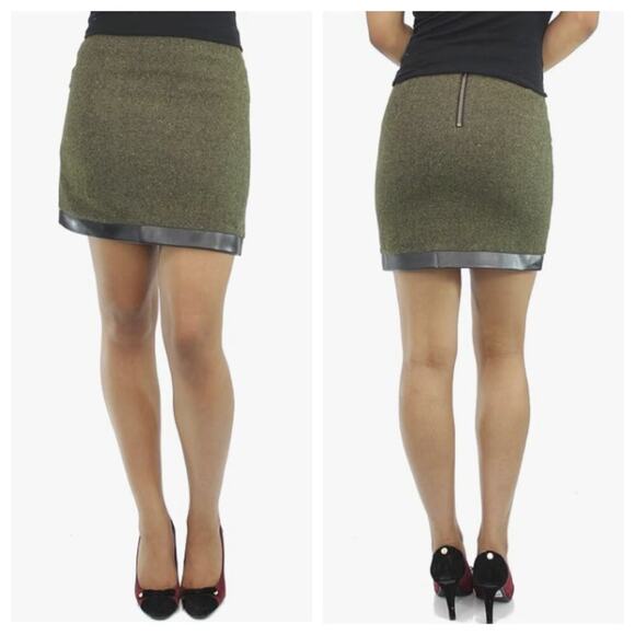 NWT Kensie Tweed Mini Skirt Green Black Size 12 - Picture 1 of 11